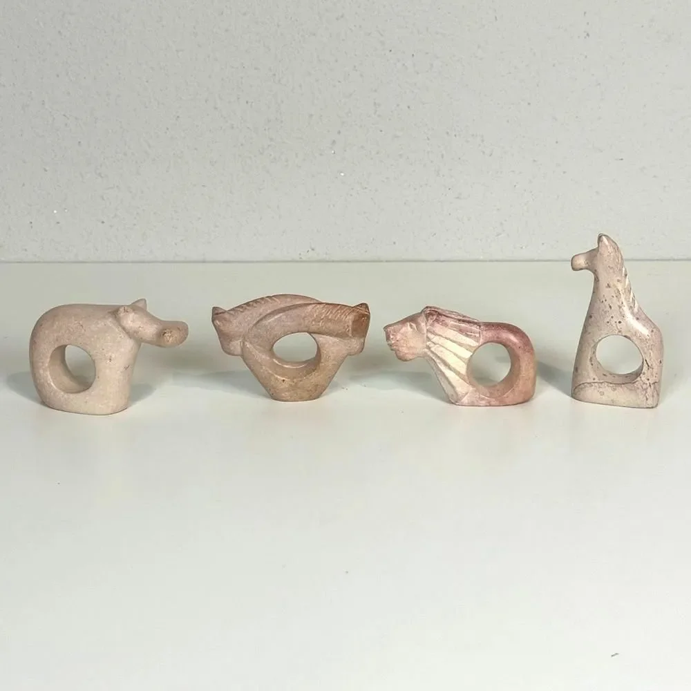 4 Soapstone Jungle Animal Napkin Rings